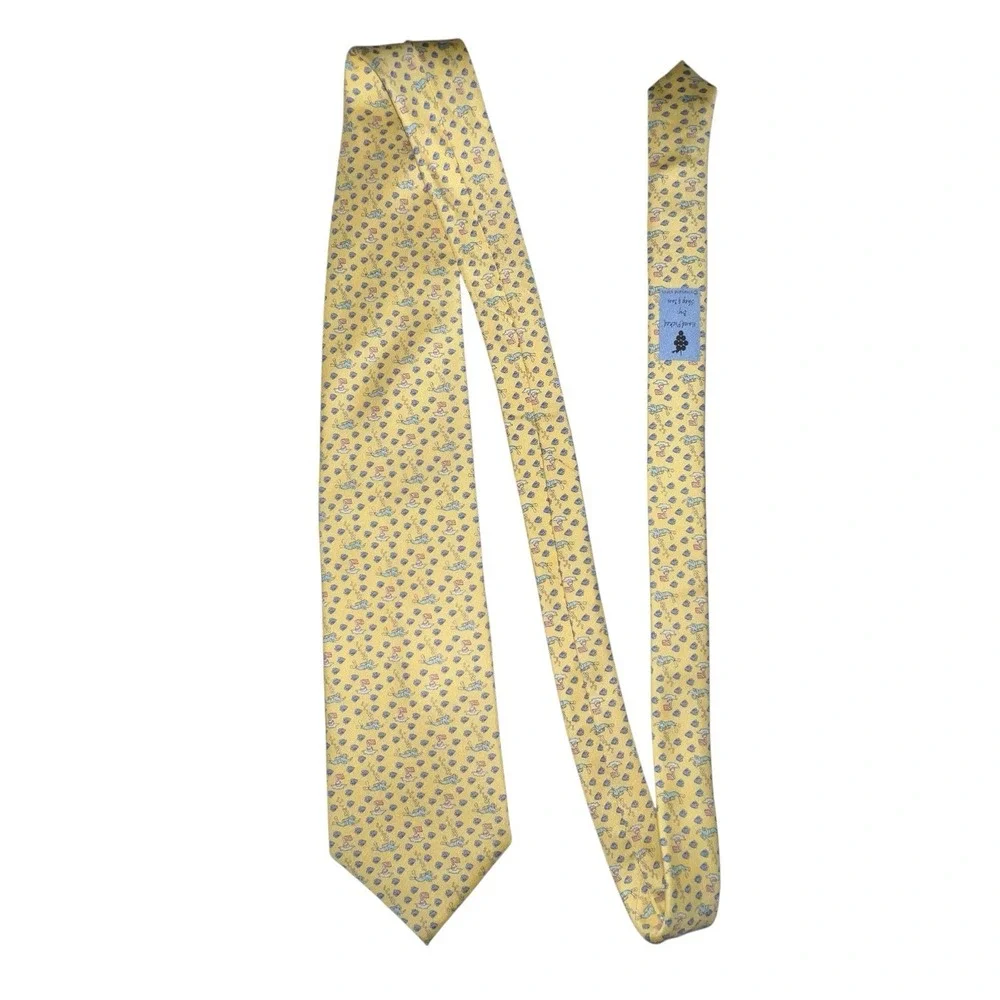 Vineyard Vines Shep & Ian‎ 100% Silk Yellow Scuba Diving Ocean Fish Sea Tie USA